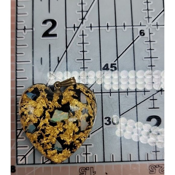Heart Shaped Floating Gold MOP Pendant Translucent Semi Precious Flakes - Picture 7 of 7